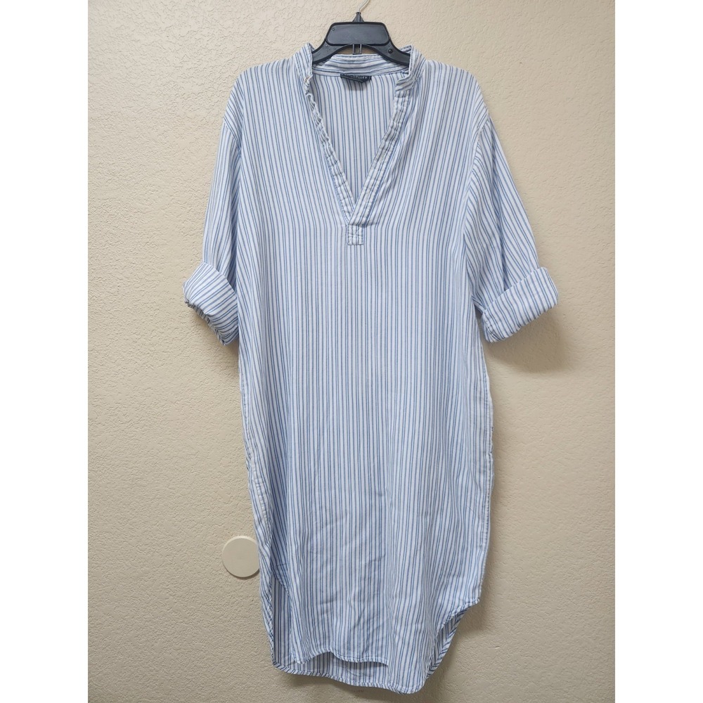 Lee Valley Ireland Blue White Striped Tunic Shirt Dress Womens L XL Boho Holiday
